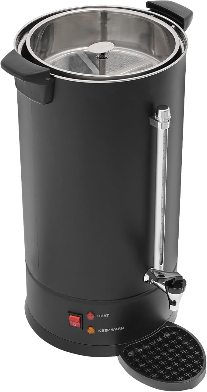 Commercial Electric Coffee Pot 25L/6.6Gal Coffee Percolator with Filter and Water Collecting Tray Quick Brew Hot Beverage Dispenser Coffee Maker Hot Water Urn 1500W 110V-120V (Black)