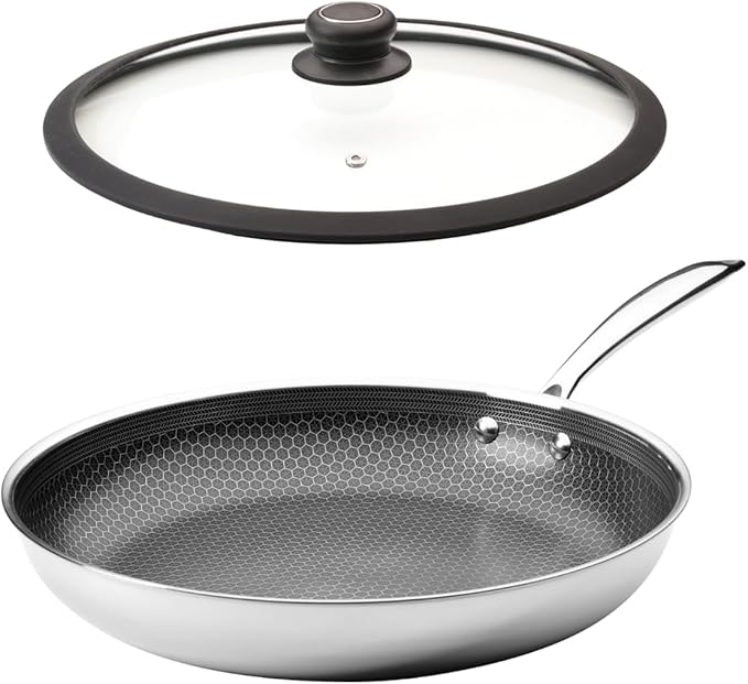 Black Cube Hybrid Cookware Set - 6 Piece Stainless Steel Non Stick Quick Release Fry Pan Set with Lids - 8 11 12.5 Pans - Oven &amp Dishwasher Safe - Induction Suitable