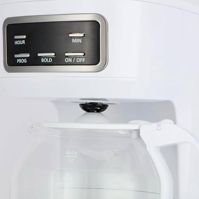 12 Cup Programmable Coffee Maker with Glass Carafe LED Display White