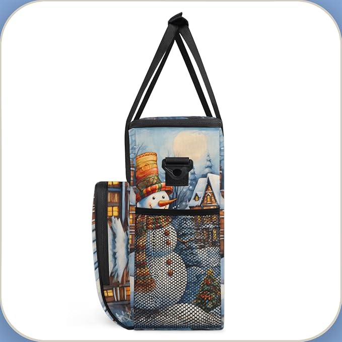 Xmas Snowman Coffee Maker Carrying Bag Bright Snowman Travel Storage Bag Compatible with K-Mini or K-Mini Plus Single Serve Coffee Brewer Carrying Case with Multiple Pockets &amp Shoulder Strap