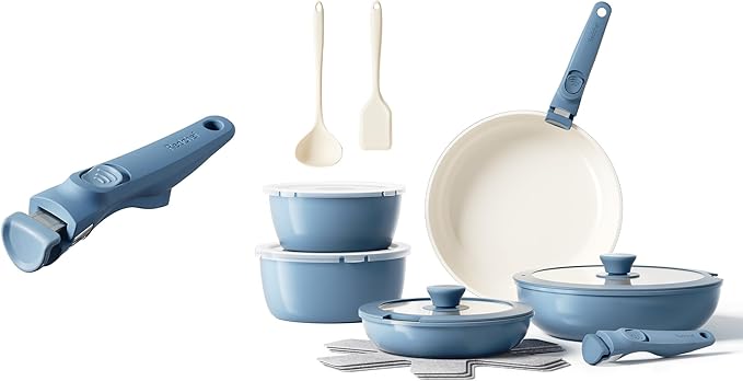 Redchef 17pcs Ceramic Pots and Pans Set Non Stick Nonstick Kitchen Cookware Set with Detachable Handle Non Toxic PFAS PFOA &amp PTFE Free RV Ceramic Cookware Set for Camping Dishwasher/Oven Saf