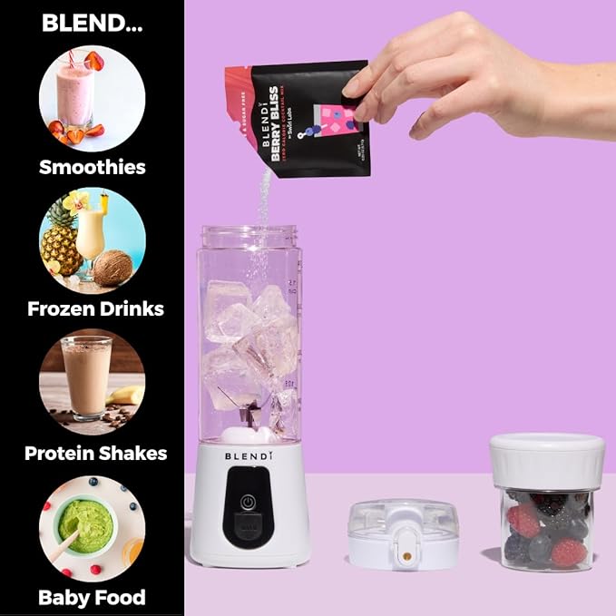 BLENDi Pro+ Portable Blender (17.5oz White) – Powerful Ice Crushing 120W Motor USB-C Rechargeable Cordless Personal Blender Smoothies &amp Shakes – BPA-Free Travel-Friendly