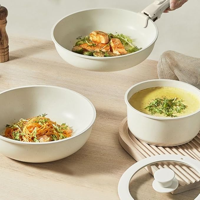 Medical Stone Non Stick Pan Complete Cookware Set with Removable Handles