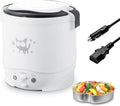 OSBA Mini Rice Cooker 1L Small Rice Cooker 2 Cup-uncooked Travel Rice Maker 12V for Car with Steamer Auto Keep Warm Suitable For 1-2 People White