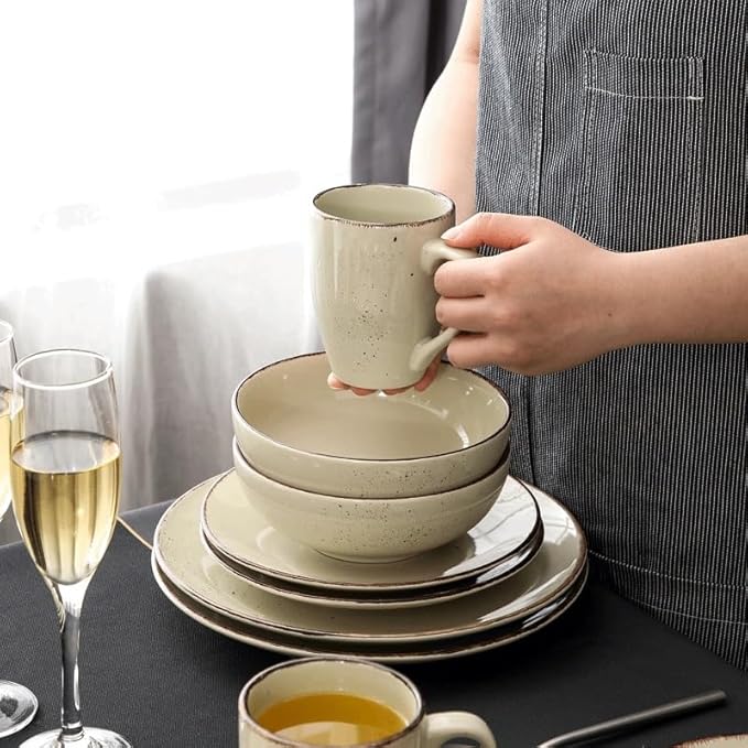 16-Piece Stoneware Ceramic Dinnerware Set with Dinner Plate Dessert 800ml Bowl Mug Tableware