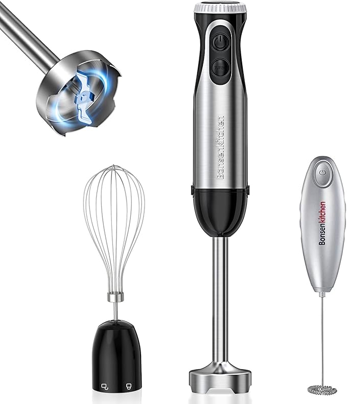 20-Speed Immersion Hand Blender with Whisk for Smoothies Puree Baby Food and Milk Frother Handheld for Coffee-Bundle