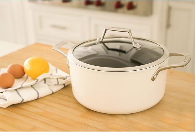 TeChef ValenCera Collection | 5-quart Ceramic Nonstick Soup Pot with Glass Lid Nontoxic - Nontoxic - Free of PFAS PFOA PTFE (Soup Pot 5-Qt)