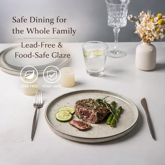 AmorArc Ceramic Dinnerware SetsRound Reactive Glaze Stoneware Plates and Bowls SetHighly Scratch Resistant | Dishwasher &amp Microwave Safe DishesService for 6 (18pc)