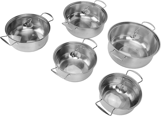 SUS Stainless Steel Cookware Set Kitchen Cooking Pots Set with Glass Lids for 18 to 26cm Milk Pot