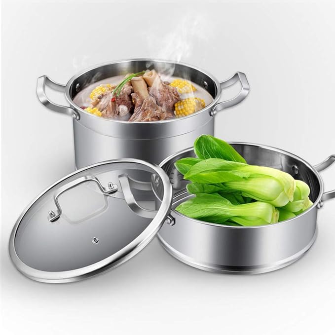Stainless Steel Induction Cookware Set Professional Pots and Pans Set with Steamer and Lid for Even Heating Oven Stovetop