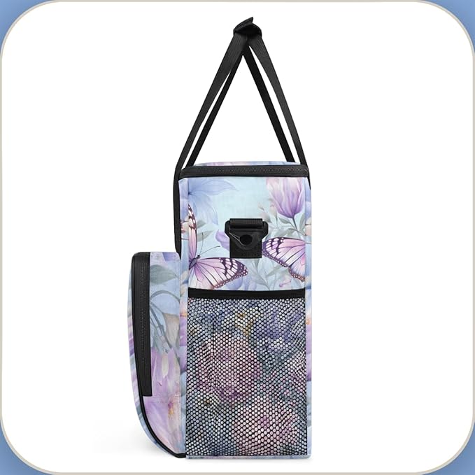 Flowers Butterfly Coffee Maker Carrying Bag Modern Butterfly Travel Storage Bag Compatible with K-Mini or K-Mini Plus Single Serve Coffee Brewer Carrying Case with Multiple Pockets &amp Shoulder St