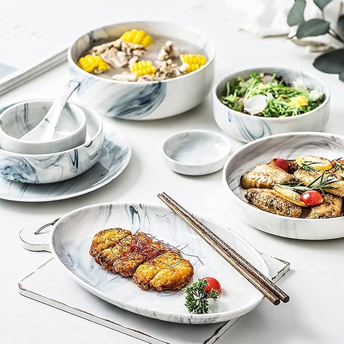Ceramic Dinnerware SetsCreative Plate and Bowl SetMarble Pattern Kitchen Kitchen Plate SetDishwasher Microwave Safe24610 Dishware Sets12Pc (Marble 12Pcs)