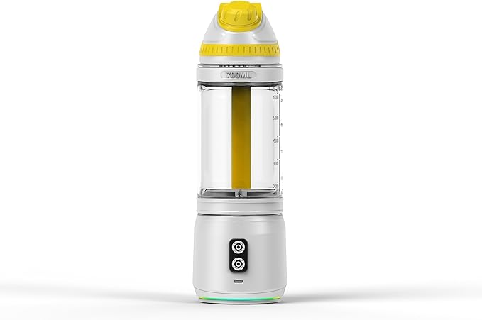 Portable Blender Anti-Jamming 300 Watt for Shakes and Smoothies 24oz Travel Blender USB Rechargeable BPA Free Sporty bottle with a Travel Lid. (Black Base Grey Lid) (White Base Yellow Lid)