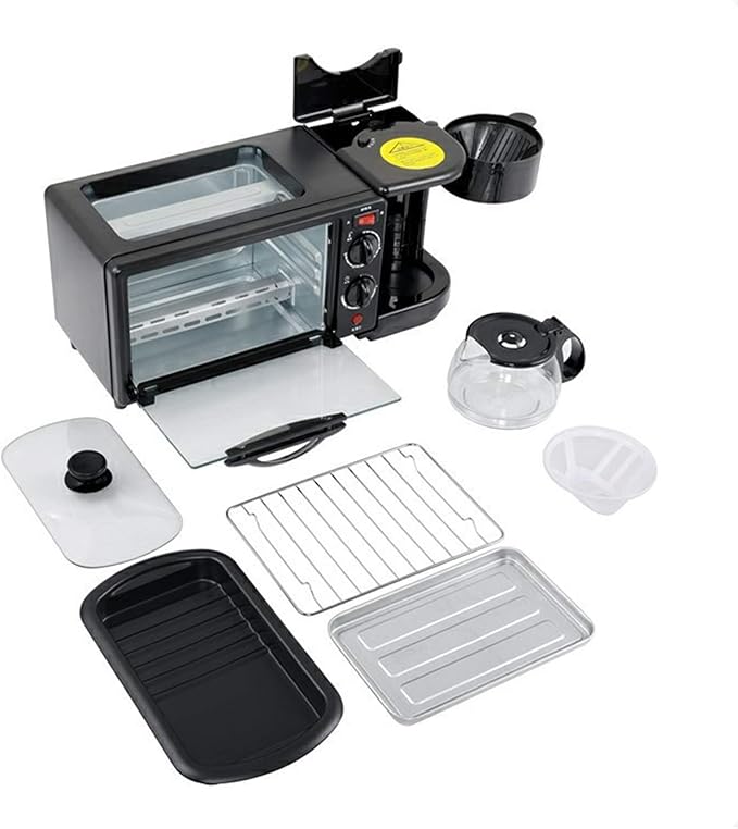 Multifunctional Breakfast Machine Household 3 in 1 Electric Mini Drip American Bread Machine Mini Oven Coffee Maker for Home Office Without Cover (with Cover)