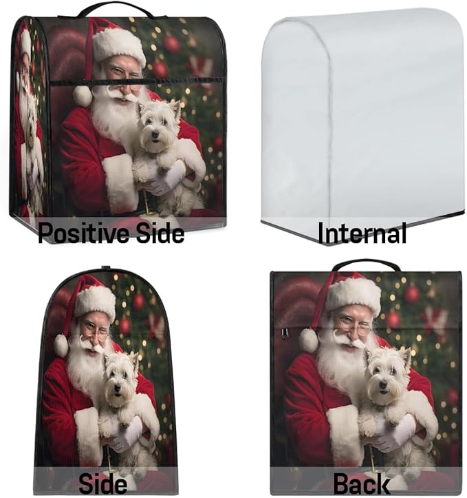 Kitchen Aid Mixer Cover Christmas Santa Puppy Stand Mixer Cover Compatible with 6-8 Quarts Stand Mixers Dust Covers with Zipper Pocket Foldable Washable Kitchen Aid Organizer Bag