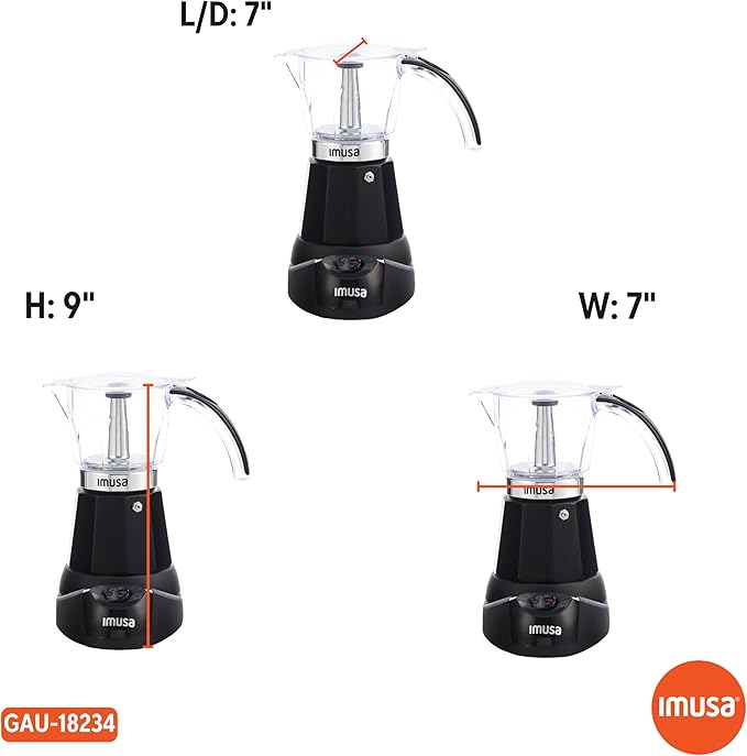 IMUSA 6 or 3 Cup Electric Espresso Maker Black Coffee Machine for Cuban Coffee Moka and Espresso Drinks