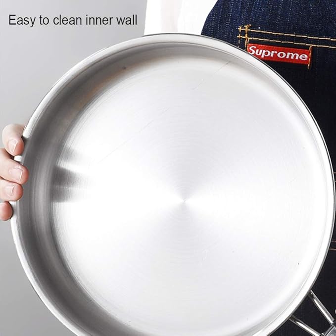 Equip Frying Pan and Saucepan Set 3Piece Non Stick Ceramic Coating Stainless Steel Material with Tempered Glass Cover Frying Pan Soup Pot Wok Easy to Clean Cookware