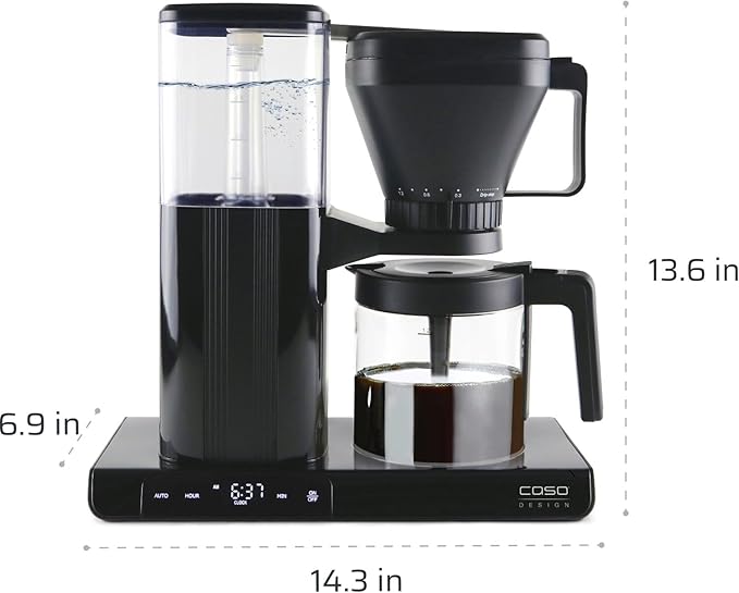 Caso Gourmet Gold Cup Drip Coffee Maker with Programmable Timer 8 Cup Glass Carafe and Single Cup Mode for Kitchen Office or Dorm Room in Black