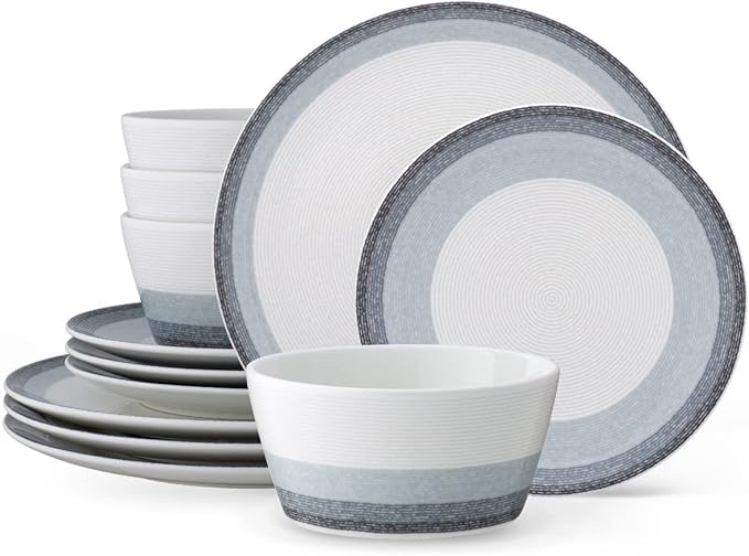 Noritake Colorscapes Layers Ash 12-Piece Coupe Dinnerware Set Service for 4