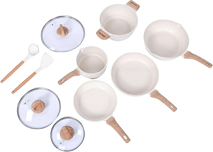 Nonstick Cookware Set Pots and Pans Set with Reinforced Cast Aluminum and Premium Granite Coating for Stovetop Kitchen Utensils