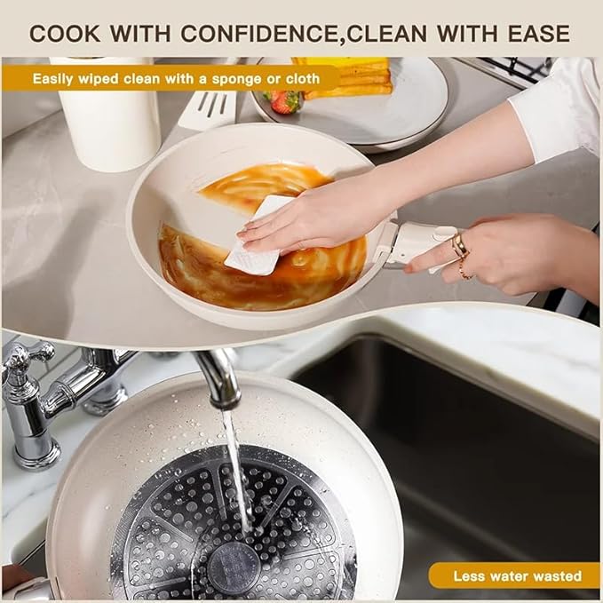 21 Piece Pots and Pans Set Non-Stick Ceramic Cookware Set with Sensor Handles Milky white