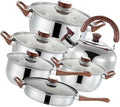 12-Piece Stainless Steel Cookware Set Flat Bottom Frying Pan Soup Pot Milk Pot and Kettle Dishwasher Safe Induction Compatible Thickened Design for Home Cooking