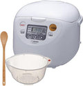 Zojirushi Micom Rice Cooker and Warmer (10-Cup/Cool White) Bundle with Rice Washing Bowl and Bamboo Spoon (3 Items)