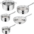 Jamie Oliver by T-fal Cook Smart 10-Piece Cookware Set Uncoated Stainless Steel Robust Fast Heating Even Cooking Riveted Handle Induction safe Oven and dishwasher safe