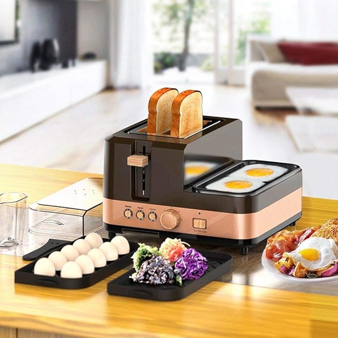 TOPCHANCES Multi-functional Electric Breakfast Sandwich Maker Toast Maker 2 -slice Bread Toaster Egg Boil Steamed and Fried for Space Saving