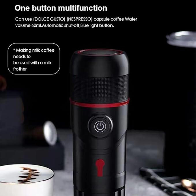 Portable Electric Espresso Machine Car Mini Coffee Maker with Heating Function 15 Bar Extraction Compatible with NS/DG Pods &amp Ground Coffee for Hiking Camping Travel RV Fishing
