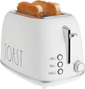 Rae Dunn Retro Rounded Bread Toaster 2 Slice Stainless Steel Toaster with Removable Crumb Tray Wide Slot with 6 Browning Levels Bagel Defrost and Cancel Options (Off-White)
