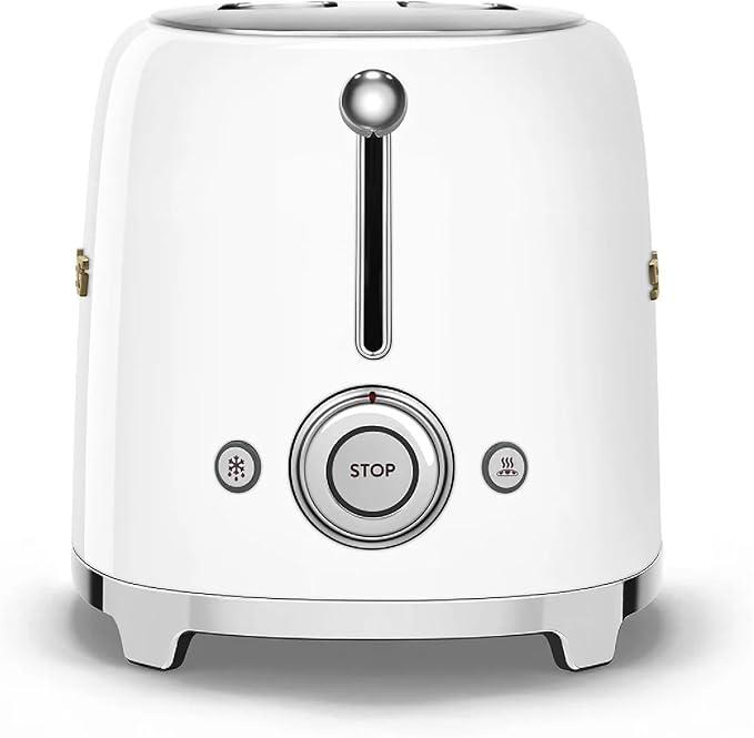 Smeg 2-Slice Toaster Stainless Steel OVO Collection Two Slice Toaster with 6 Presets and Removable Crumb Tray (Glossy White) (Renewed)