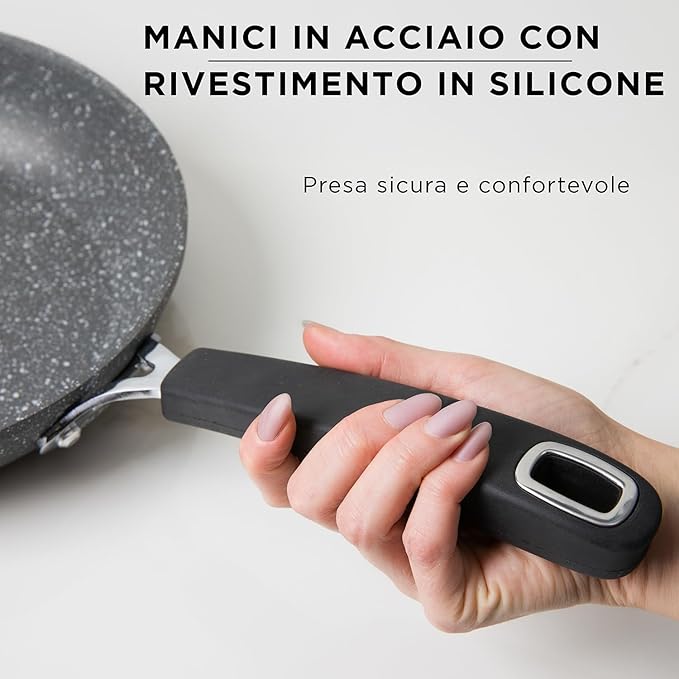 New Petra Dark Pot and Pan Set Non-Stick Induction and Oven up to 180°C Pot Holder and Spoon (4 Pieces)