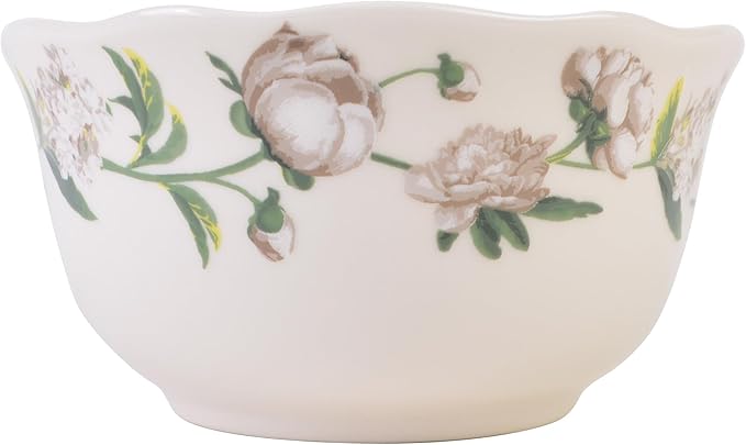 222 Fifth Luxe Peony Neutral Porcelain 12-Piece Dinnerware Set – Service for 4 Includes Dinner Plates Salad Plates &amp Cereal Bowls Glossy Finish Dishwasher Safe for Daily Dining &amp Entertai