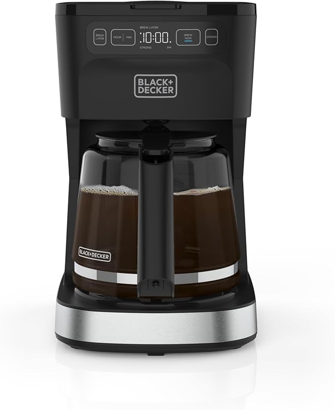 BLACK+DECKER CAFÉCRAFT 12-Cup Programmable Coffee Maker Stainless Steel Drip Coffeemaker with Vortex Showerhead Strength Selector Sneak-A-Cup Keep Warm