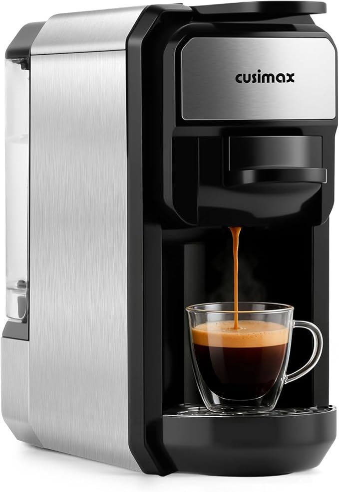 CUSIMAX Espresso Machine Single Serve Coffee Machine Compatible with Nespresso Pods Adjustable Brewing Size 19Bar Coffee Maker Stainless Steel Espresso Maker with 20oz Remevable Water Tank
