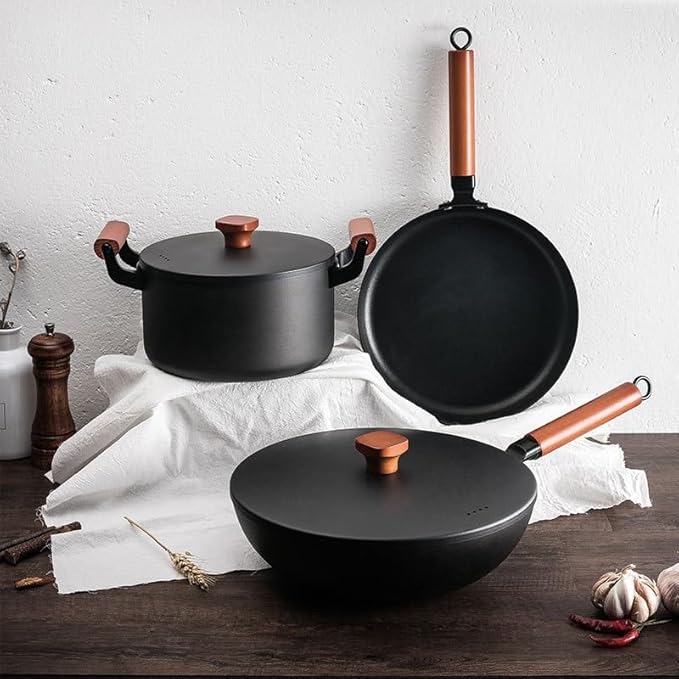 Wok Frying Pan Soup Pot Kitchen Daily Cooking Set 4 Piece Pot Set