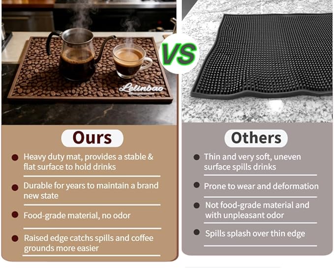 Bar Mats for Countertops Heavy Duty Rubber Mat 3D Coffee Bean Coffee Bar Mat Dish Drying Mat for Kitchen Restaurant Coffee Bar Essentials Non-Slip Drip Tray Mat(Coffee18x12)