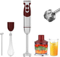 MegaWise 5-in-1 Immersion Hand Blender Set with Variable Speed 400W Stainless Steel - Includes Chopper Whisk Milk Frother and Beaker - Ideal for Soups Smoothies Baby Food &amp More (RED)