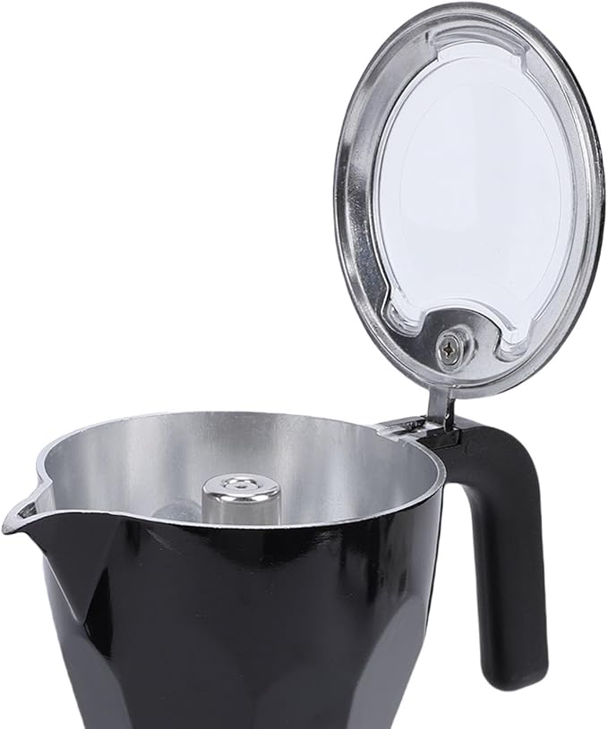 Coffee Pot Food Grade 3 Cup Capacity Aluminum Electric Coffee Maker with Transparent Top for Home Use (Black)