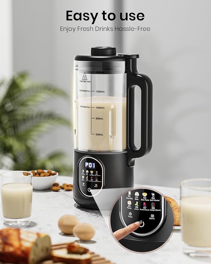 55oz Family Size Nut Milk Maker (5-6 Cups) Soy Milk Maker Machine for Almond/Oat/Soy/Cashew Milk Juice &amp Smoothie Almond Milk Maker with Auto Clean/Self-Clean Delay Start Boil Water &amp Kee