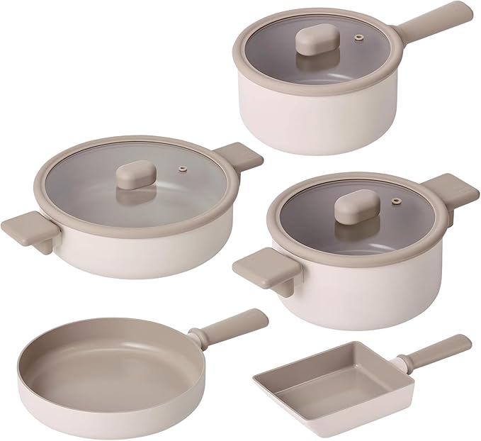 Chou Chou Kitchen Essential 8-Pieces Pot and Pan Set Healthy Cooking Ceramic Coating Kitchenware Induction Compatible Cookware Made in Korea