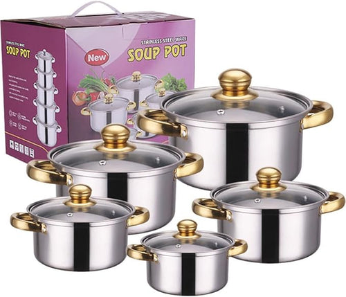 10-Piece Cookware Set Non-Stick Ceramic Coating Cooking Pot Set with Lids Heavy Duty Stainless Steel Handles Induction Oven Gas Stovetops Electric for Family Meals Type 6