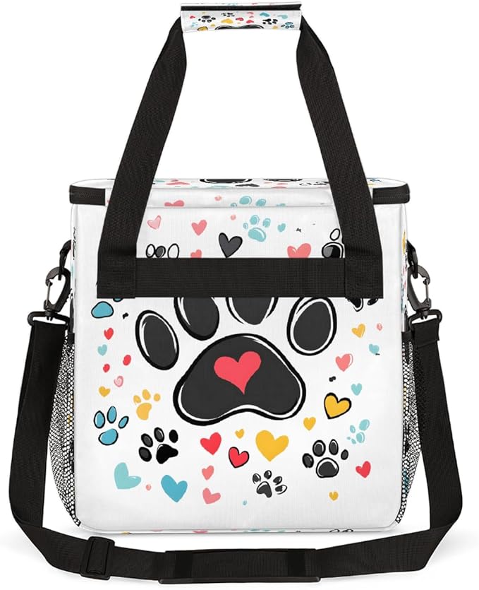 Cartoon Animal Footprints Love Heart Coffee Maker Carring Bag Travel Carrying Storage Tote Bag Compatible with Keurig K-Mini or K-Mini Plus Portable Single Serve Coffee Brewer Case with Pockets