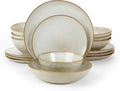 Famiware Ocean Round Plates and Bowls Sets for Kitchen 16-Piece Dinnerware Sets for 4 Reactive Glaze Cappuccino White