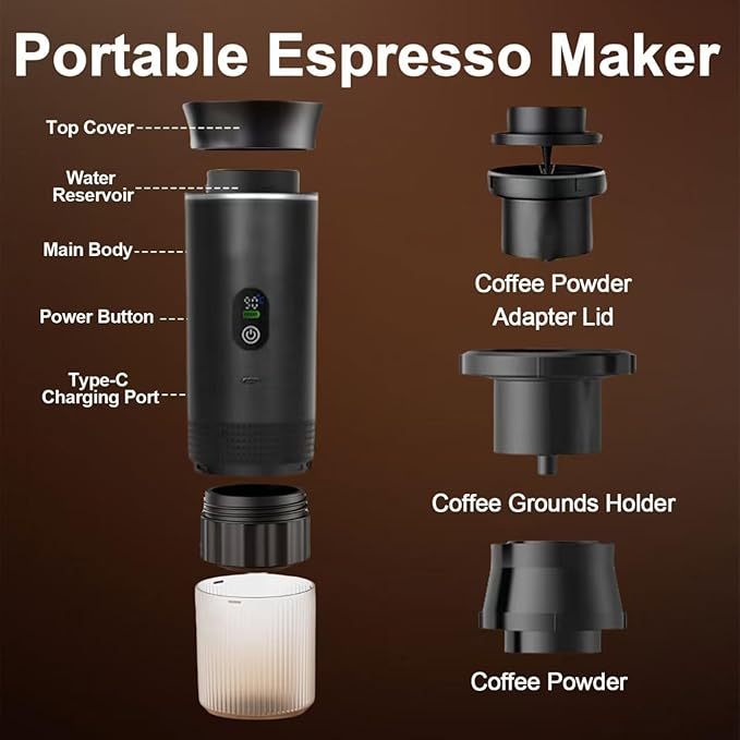 Portable Coffee Maker 3-in-1 Espresso Machine for Travel 20 bar Mini Coffee Maker Compatible with Ground Coffee &amp Capsule for Car RV Hiking Camping Office Travel Espresso Maker