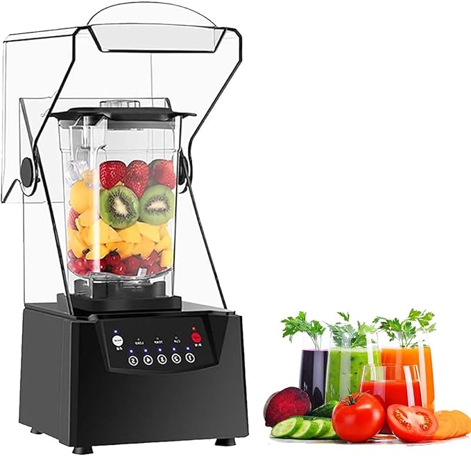 Ultra-quiet 75dB Commercial Blender 2L Capacity - 2200W motor 6-blade ice crusher 5 preset speeds space-saving design suitable for coffee shops/home use