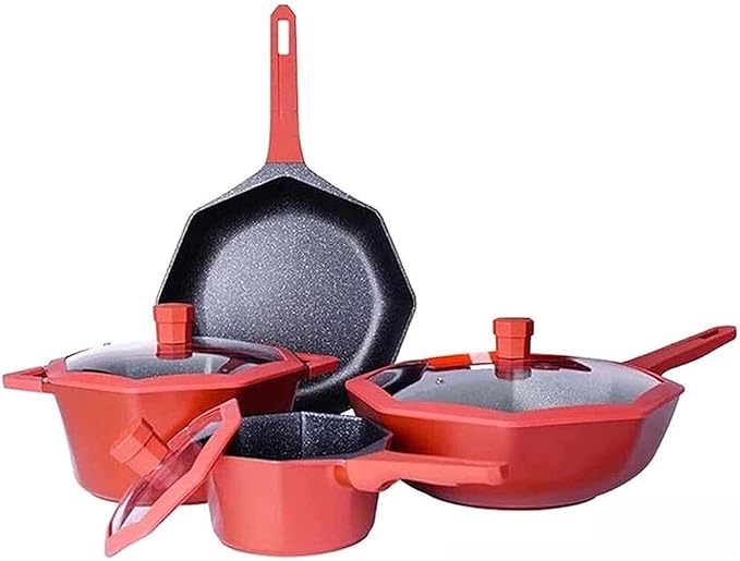 Non-Stick Pan Set Kitchen Cookware Set Including Star Anise Wok Frying PanSoup Pot and Milk Pan4-Piece Set