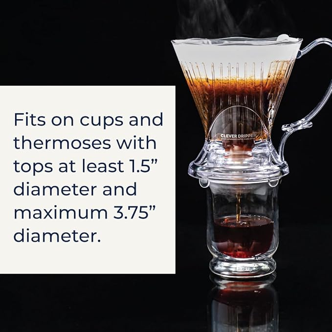 Clever Coffee Dripper and Filters Large 18 oz Original Classic Design Safe BPA Free Plastic dripper coffee maker drip coffee maker pour over 100 filters coaster and lid 18 oz (Clear)