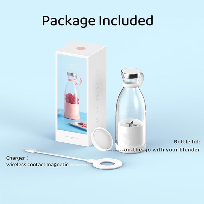Asa Vea Mini Blender for Smoothies and Milkshakes Portable Blender Rechargeable Personal Size Blender with Quota Outer Travel Lid with 4 Blades 11 oz for Outdoors Camping (Black)